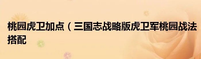 桃园虎卫加点（三国志战略版虎卫军桃园战法搭配