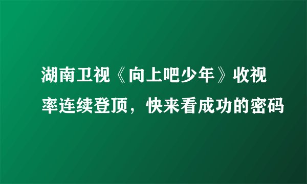 湖南卫视《向上吧少年》收视率连续登顶，快来看成功的密码