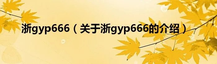浙gyp666（关于浙gyp666的介绍）