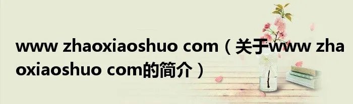 www zhaoxiaoshuo com（关于www zhaoxiaoshuo com的简介）