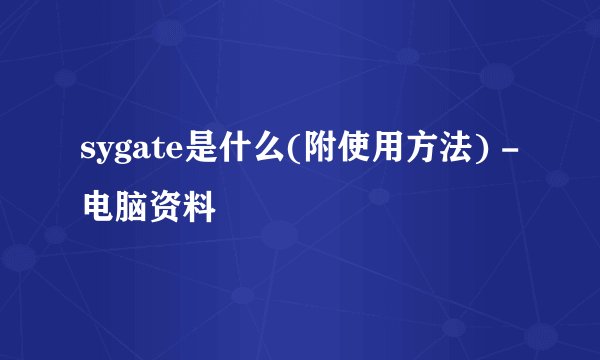 sygate是什么(附使用方法) -电脑资料