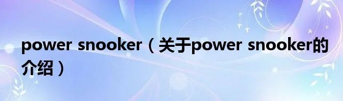 power snooker（关于power snooker的介绍）