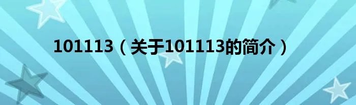101113（关于101113的简介）