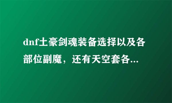 dnf土豪剑魂装备选择以及各部位副魔，还有天空套各部位属性选择