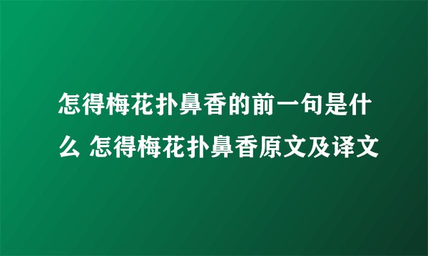 怎得梅花扑鼻香的前一句是什么 怎得梅花扑鼻香原文及译文
