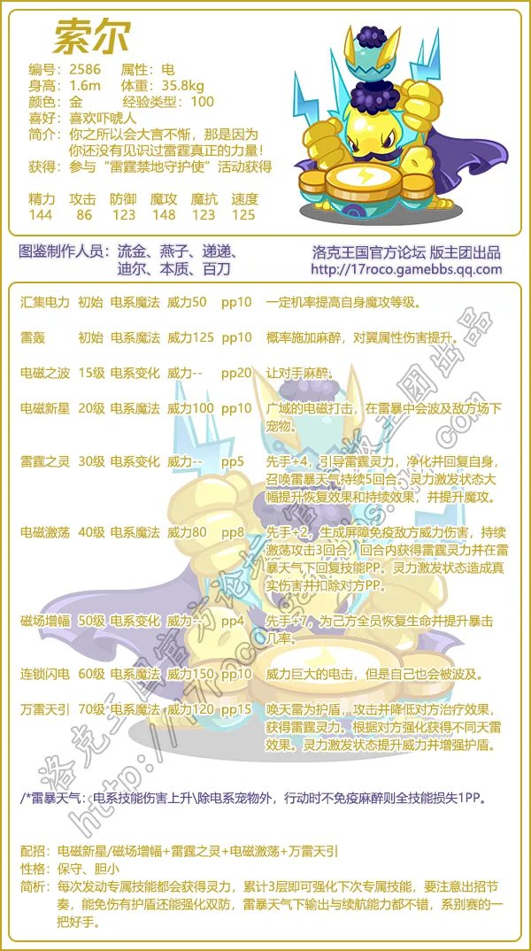 《洛克王国》索尔技能表图鉴