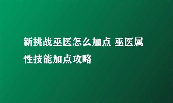 新挑战巫医怎么加点 巫医属性技能加点攻略