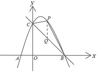 如图，在平面直角坐标系中，二次函数$y=-x^{2}+bx+c$的图象与$x$轴交于$A$、$B$两点，与$y$轴交于$C\left(0,3\right)$，$A$点在原点的左侧，$B$点的坐标为$\left(3,0\right)$，点$P$是抛物线上一个动点，且在直线$BC$的上方.