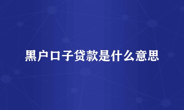 黑户口子贷款是什么意思