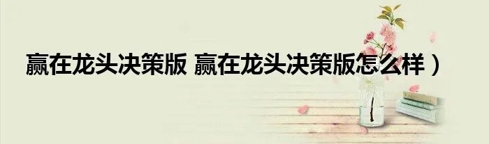 赢在龙头决策版 赢在龙头决策版怎么样）