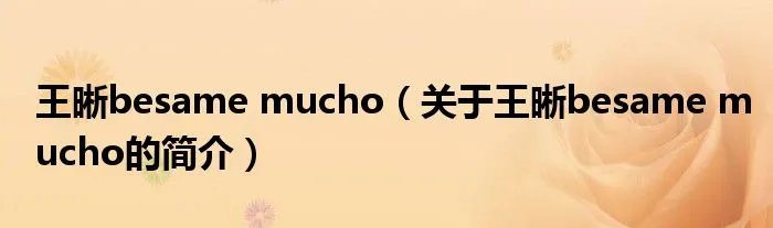 王晰besame mucho（关于王晰besame mucho的简介）
