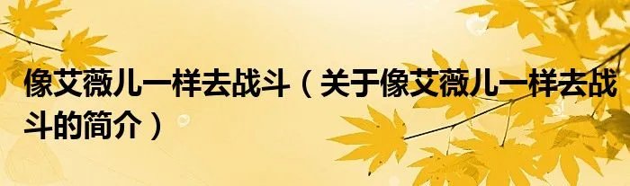 像艾薇儿一样去战斗（关于像艾薇儿一样去战斗的简介）