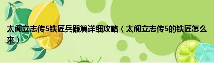 太阁立志传5铁匠兵器篇详细攻略（太阁立志传5的铁匠怎么来）