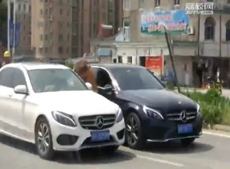 两辆大奔街头斗气拳脚相向 事故原因正在调查中