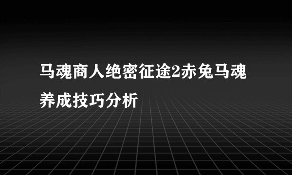 马魂商人绝密征途2赤兔马魂养成技巧分析