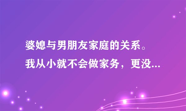 婆媳与男朋友家庭的关系。 我从小就不会做家务，更没有眼力劲，所以男友说我很笨。而且他之前带回家的女