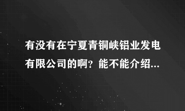 有没有在宁夏青铜峡铝业发电有限公司的啊？能不能介绍一下那边的具体情况啊？。。跪求！！。。高分啊。。