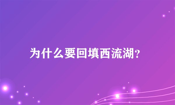 为什么要回填西流湖？