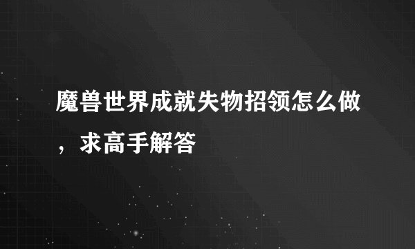 魔兽世界成就失物招领怎么做，求高手解答
