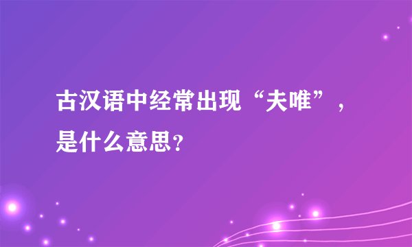 古汉语中经常出现“夫唯”，是什么意思？