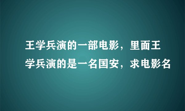 王学兵演的一部电影，里面王学兵演的是一名国安，求电影名