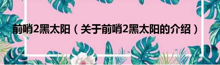 前哨2黑太阳（关于前哨2黑太阳的介绍）