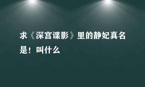 求《深宫谍影》里的静妃真名是！叫什么