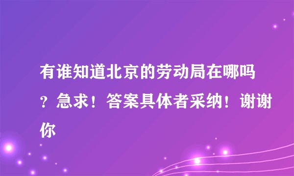 有谁知道北京的劳动局在哪吗？急求！答案具体者采纳！谢谢你