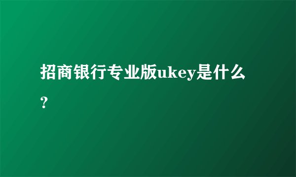 招商银行专业版ukey是什么？