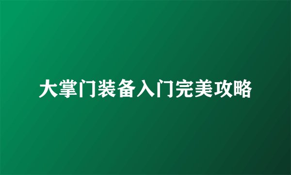 大掌门装备入门完美攻略