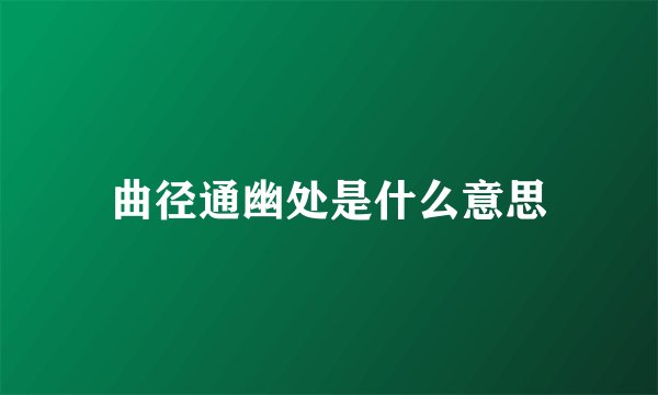 曲径通幽处是什么意思