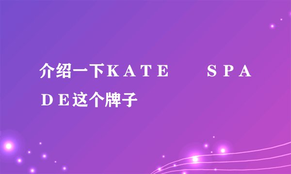 介绍一下ＫＡＴＥ　　ＳＰＡＤＥ这个牌子
