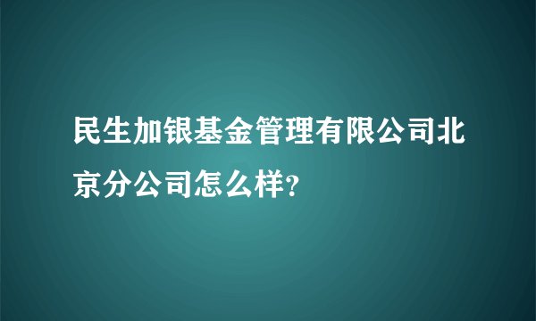 民生加银基金管理有限公司北京分公司怎么样？