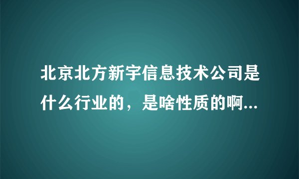 北京北方新宇信息技术公司是什么行业的，是啥性质的啊，工资待遇咋样？