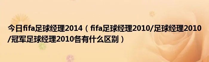 今日fifa足球经理2014（fifa足球经理2010/足球经理2010/冠军足球经理2010各有什么区别）