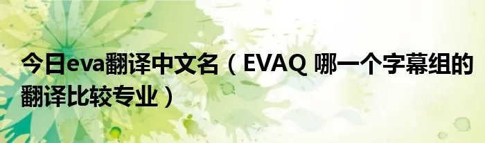今日eva翻译中文名（EVAQ 哪一个字幕组的翻译比较专业）