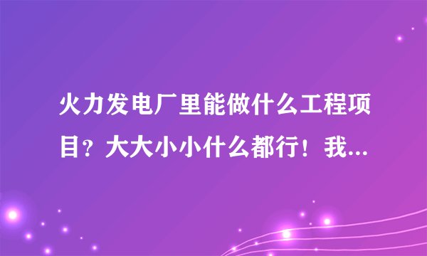 火力发电厂里能做什么工程项目？大大小小什么都行！我所知道的，比如：煤，一些电力设备的安装、维修等！