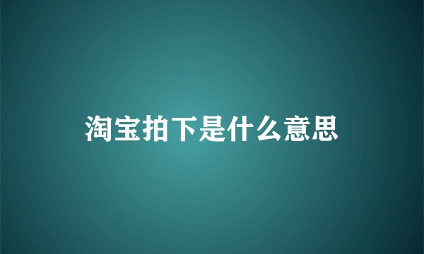 淘宝拍下是什么意思