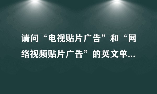 请问“电视贴片广告”和“网络视频贴片广告”的英文单词各是什么？急死人了！！！拜托各位了 3Q