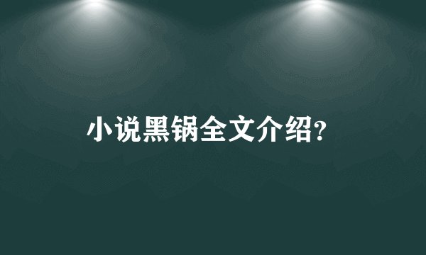 小说黑锅全文介绍？