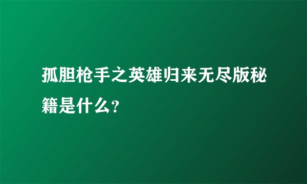 孤胆枪手之英雄归来无尽版秘籍是什么？