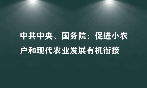 中共中央、国务院：促进小农户和现代农业发展有机衔接