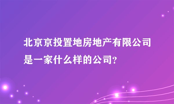 北京京投置地房地产有限公司是一家什么样的公司？
