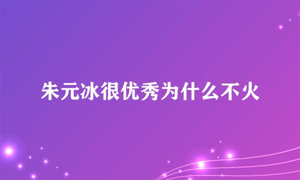 朱元冰很优秀为什么不火