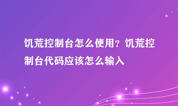 饥荒控制台怎么使用？饥荒控制台代码应该怎么输入