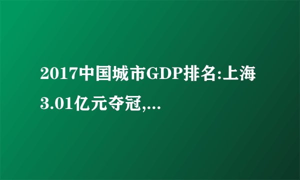 2017中国城市GDP排名:上海3.01亿元夺冠,14城GDP超万亿(完整榜单)