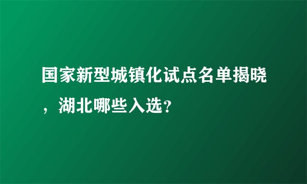 国家新型城镇化试点名单揭晓，湖北哪些入选？