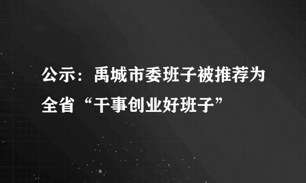 公示：禹城市委班子被推荐为全省“干事创业好班子”