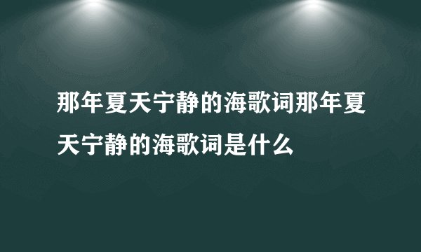 那年夏天宁静的海歌词那年夏天宁静的海歌词是什么