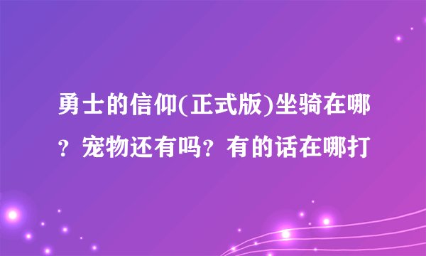 勇士的信仰(正式版)坐骑在哪？宠物还有吗？有的话在哪打